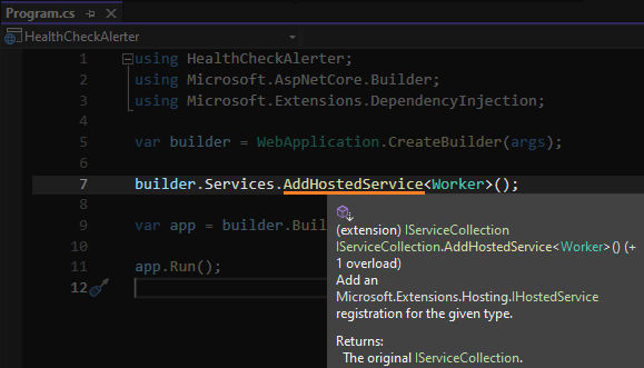 Add Worker as a hosted service in Program.cs